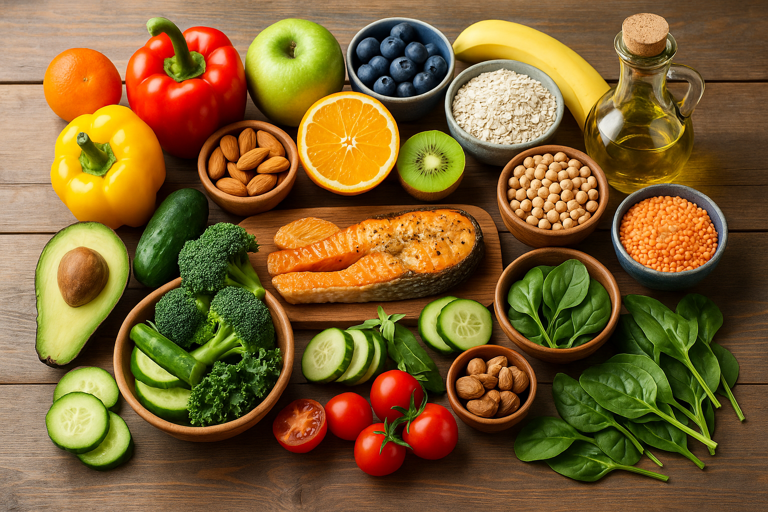 Tavola con cibi sani